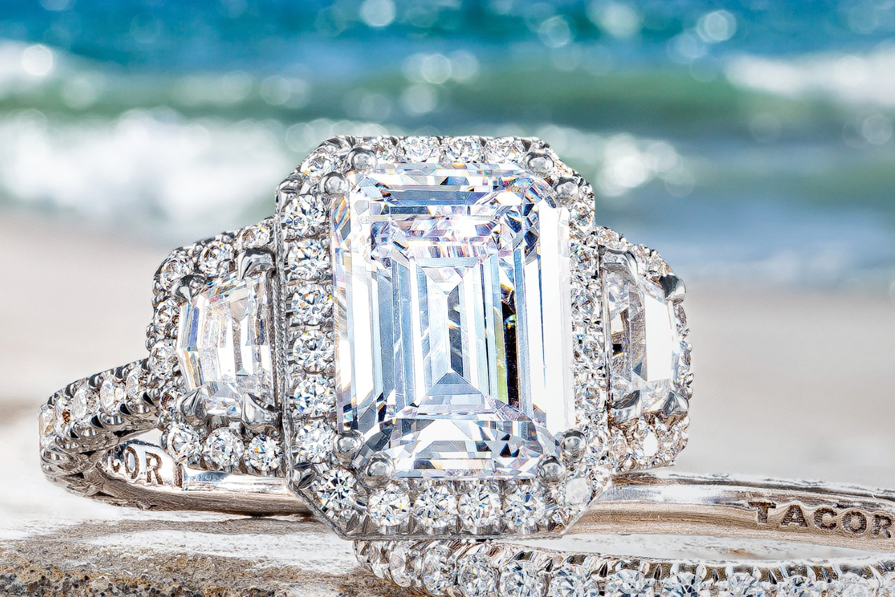 An emerald cut engagement ring by TACORI Bridal
