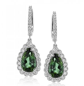 Romantic green tourmaline drop earrings with a white gold setting