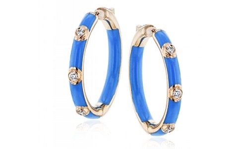 A pair of blue enamel earrings enlivened by gold and diamond accents by Simon G.
