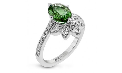 Tsavorite fashion ring with diamond floral motifs, made by Simon G.