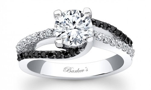  Engagement ring with black and colorless diamonds on the band by Barkev’s