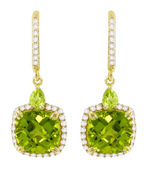 A pair of cushion-cut peridot drop earrings from Bellarri