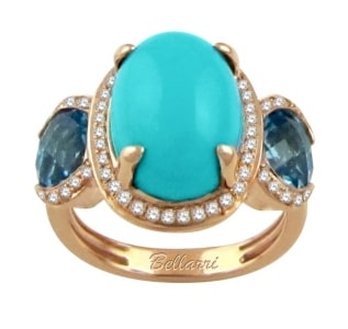 A turquoise, blue topaz, and diamond ring from Bellarri.