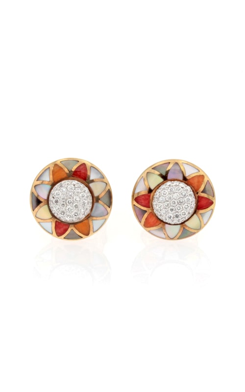 14K Yellow Gold Asch Grossbardt Diamond Multicolor Spiney Oyster Stud Earrings