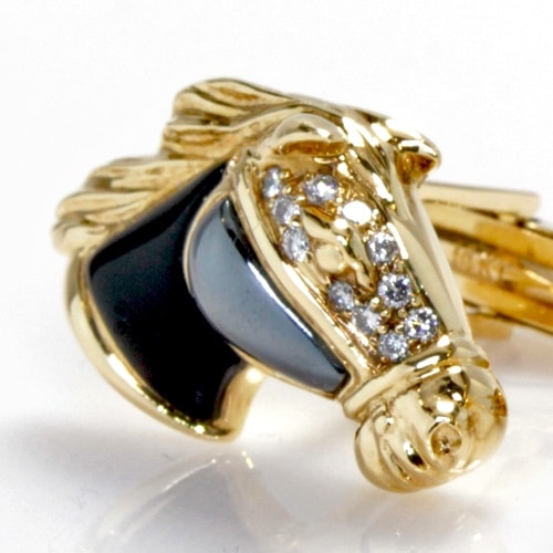 Asch Grossbardt Horse Cuff Links: 14K Yellow Gold, Diamonds, Black Onyx, & Hematite