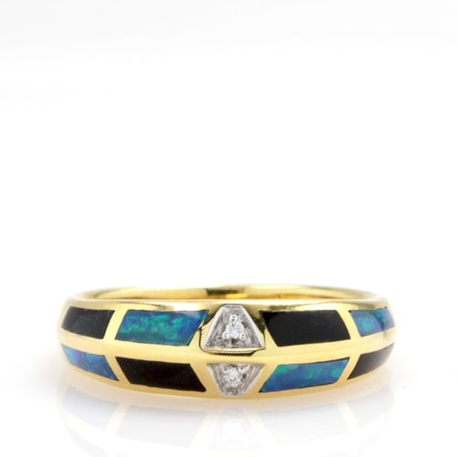 Asch Grossbardt 14K Yellow Gold Diamond, Opal, & Onyx Ring DGASH00414