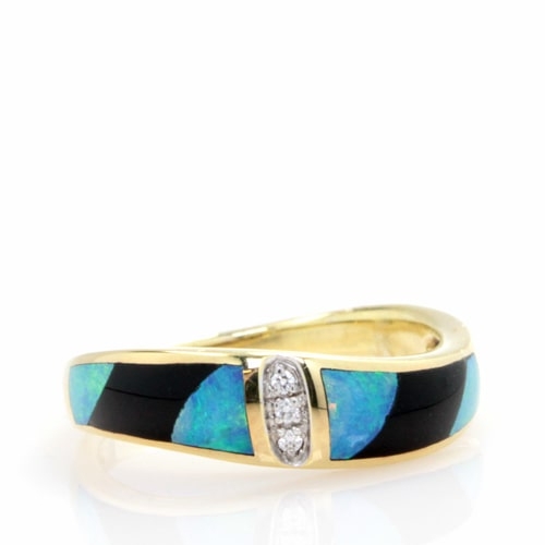 Asch Grossbardt 14K Yellow Gold Diamond, Opal, & Onyx Ring DGASH00521