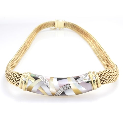 Asch Grossbardt 14K Yellow Gold Diamond & Mixed Mother of Pearl 17 In Necklace