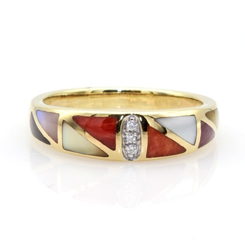 14K Yellow Gold Multicolor Spiney Oyster, Mother of Pearl, & Diamond Ring, Item# DGASH356048