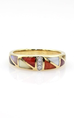 14K Yellow Gold Multicolor Spiney Oyster, Mother of Pearl, & Diamond Ring, Item# DGASH356048