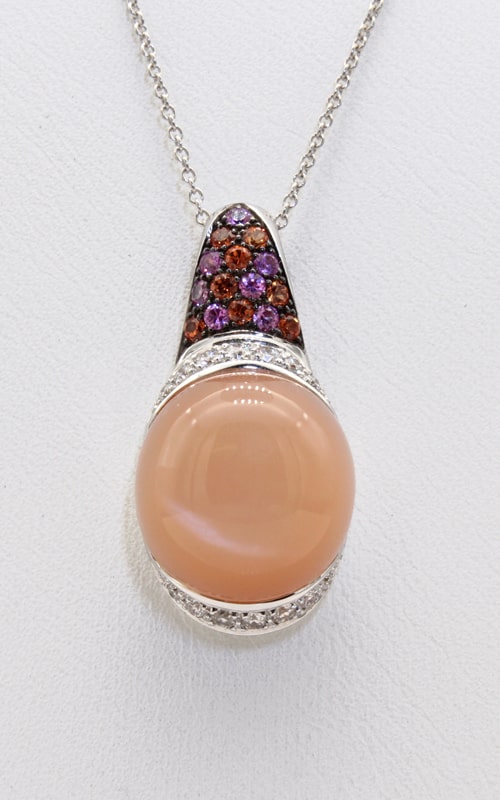 18K White Gold Diamond, Moonstone, & Sapphire Slide Pendant 18K White Gold Diamond, Moonstone, & Sapphire Slide Pendant