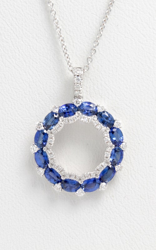18K White Gold Oval Sapphire & Diamond Circle Pendant DPP05513 18K White Gold Oval Sapphire & Diamond Circle Pendant DPP05513