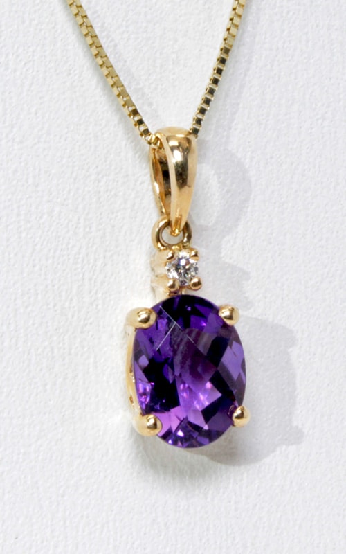 14K Yellow Gold Amethyst & Diamond Pendant, Item# DPSP07691 14K Yellow Gold Amethyst & Diamond Pendant, Item# DPSP07691