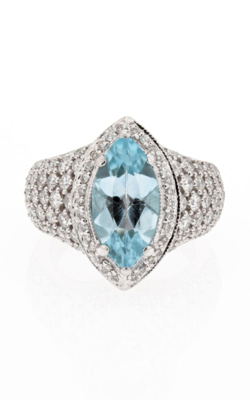 14K White Gold Marquise Sky Blue Topaz & Diamond Halo Ring