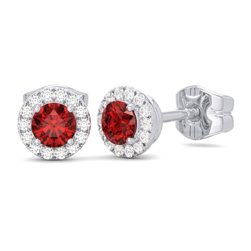 14K White Gold Ruby & Diamond Halo Stud Earrings 14K White Gold Ruby & Diamond Halo Stud Earrings