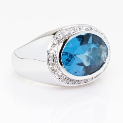18K White Gold Oval Blue Topaz & Diamond Ring , CLOSE00679 thumbnail 2