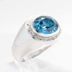 18K White Gold Oval Blue Topaz & Diamond Ring , CLOSE00679 thumbnail 3