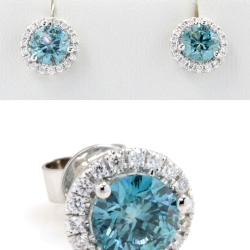 Blue Diamond Stud Earrings with Halo DERCL05407 thumbnail 1