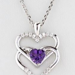 14K White Gold Diamond Double Heart Amethyst Pendant, DPHRT04550 thumbnail 1