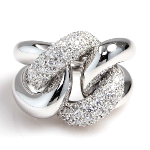18K White Gold Pave Diamond Knot Ring CLOSE00055