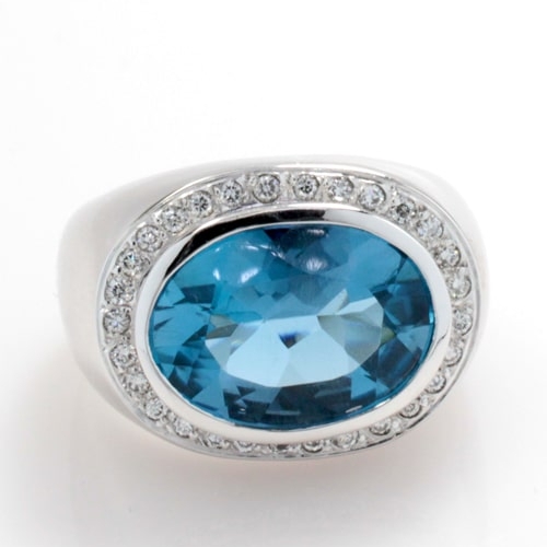 18K White Gold Oval Blue Topaz & Diamond Ring , CLOSE00679