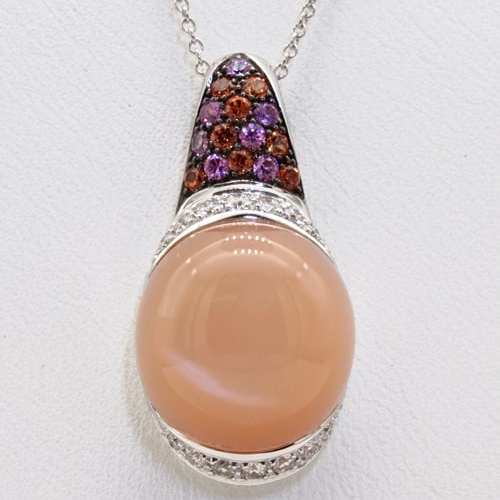 18K White Gold Diamond, Moonstone, & Sapphire Slide Pendant