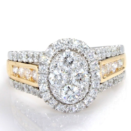 14K Two-Tone Diamond Cluster Engagement Ring. Item# DJELX01036