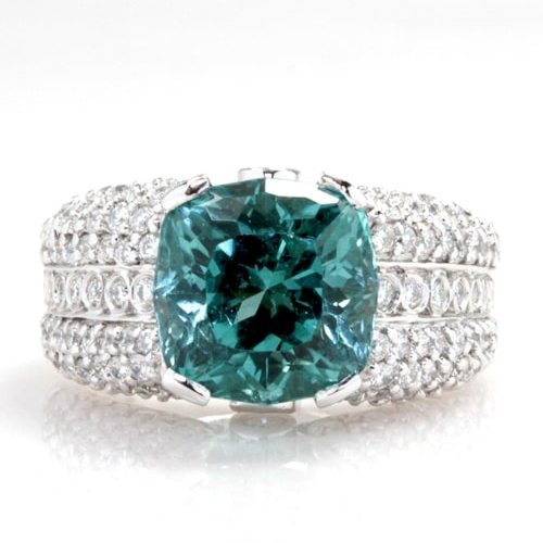 4.83ct Cushion Blue-Green Tourmaline & Diamond Ring DREX01848
