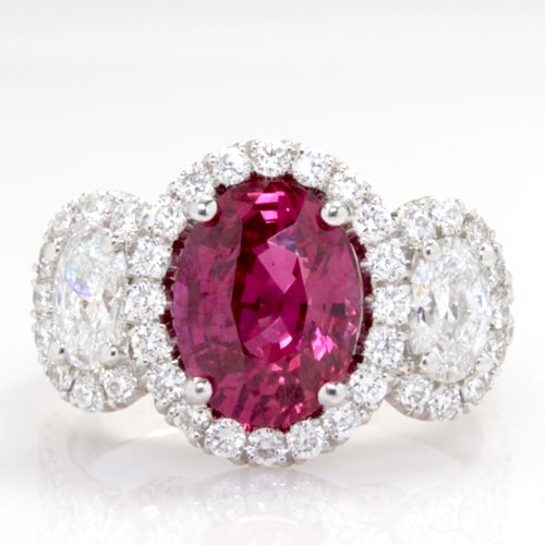 3.07ct Oval Ruby & Diamond Three Stone Ring DRPL09573