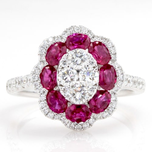 14K Diamond & Oval Ruby Floral Ring DRPL09957