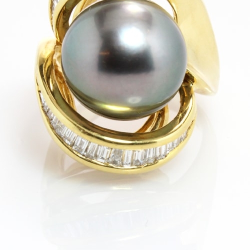 18K Yellow Gold Diamond & Tahitian Pearl Ring #DRPR00547