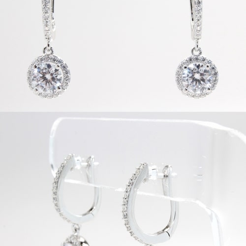 Silver CZ Hoop & Dangle Round Stud Earrings, SCZGT00414