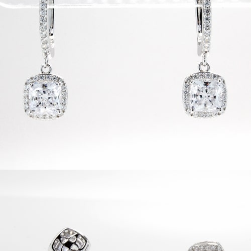 Silver CZ Hoop & Princess Stud Dangle Earrings, SCZGT01018