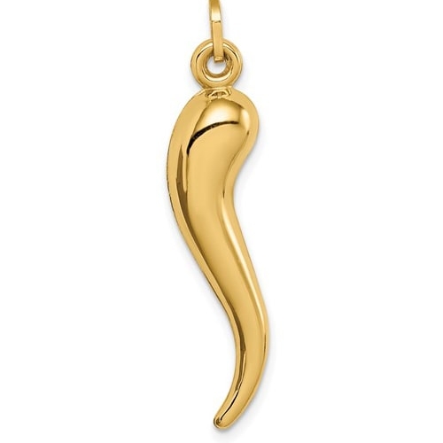14K Yellow Gold Hollow 3D Italian Horn Charm, Style YC1096