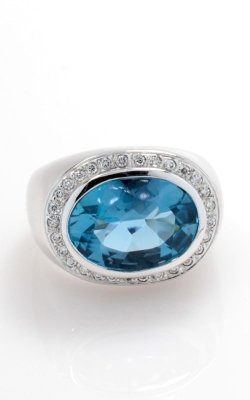 18K White Gold Oval Blue Topaz & Diamond Ring , CLOSE00679