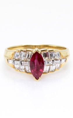 18K Yellow Gold Marquise Ruby & Baguette Diamond Ring, Item# CLOSE00752