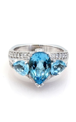 Custom 14K Three Stone Blue Topaz & Diamond Ring, DRSP12849