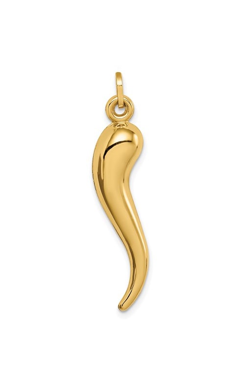 14K Yellow Gold Hollow 3D Italian Horn Charm, Style YC1096 14K Yellow Gold Hollow 3D Italian Horn Charm, Style YC1096