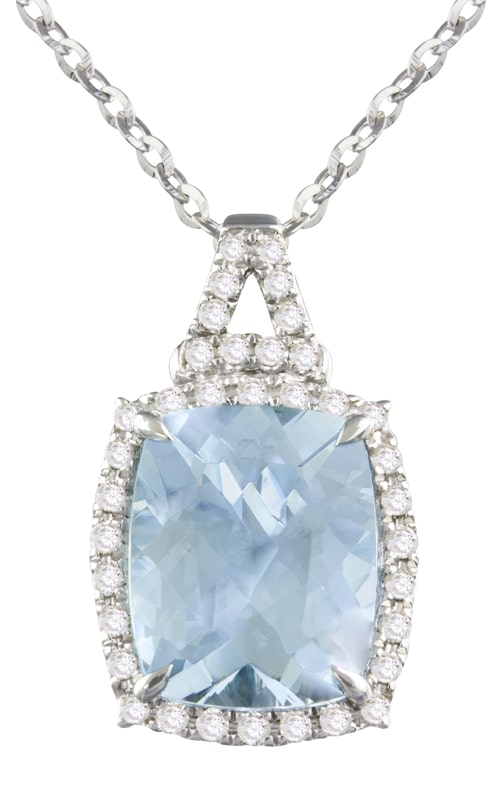 Bellarri Forever Young 14K White Gold Diamond & Aquamarine Necklace, Style P2402W14AQ