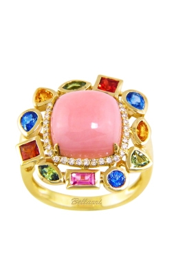 Bellarri La Boutique 18K Yellow Gold Diamond, Multicolor Sapphire, & Pink Opal Ring, Style R9547YG14POMS