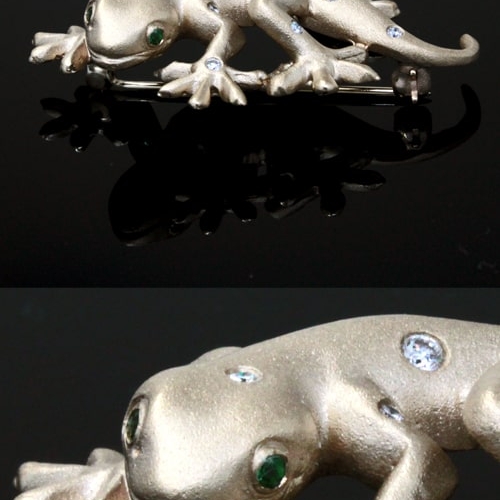 14K Yellow Gold, Diamond & Tsavorite Gecko Pin, DGREN20974