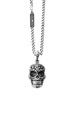 King Baby Silver Carved Baroque Skull Pendant Necklace