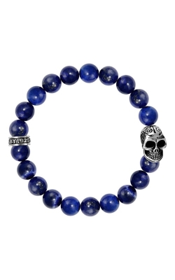 King Baby 10mm Lapis Bead Bracelet with Silver Day of the Dead Skull, K40-5287-8.75