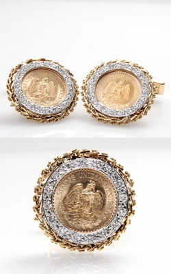 14K Gold & Diamond 1945 Mexican Dos y Medio Pesos Coin Cufflinks, DCOIN00091