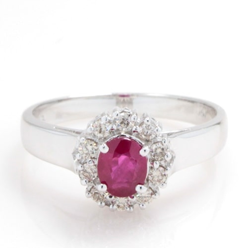 14K White Gold Oval Ruby & Diamond Ring CLOSE03445