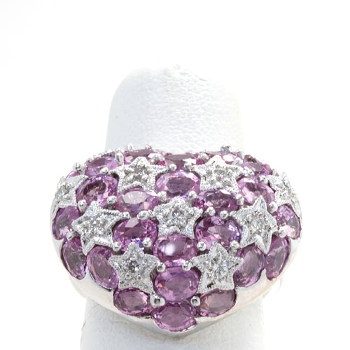 18K White Gold Diamond & Pink Sapphire Tilted Heart Ring, DRPL09822