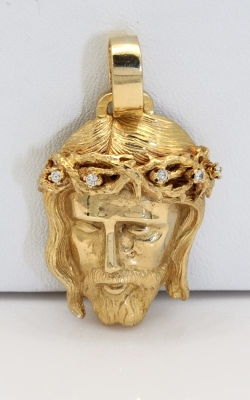 14K Yellow Gold & Diamond Jesus Head Pendant with Thorn Crown