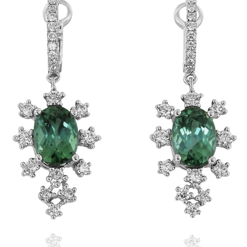Yael Designs 18K White Gold, Diamond & Green Tourmaline Dangle Earrings, DERSP05595