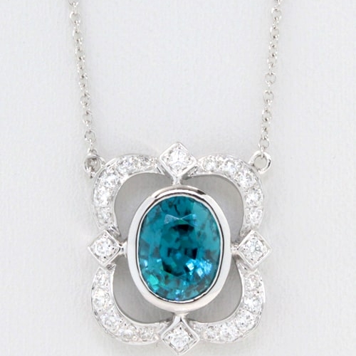 Oval Blue Zircon Diamond Necklace DPSP09430