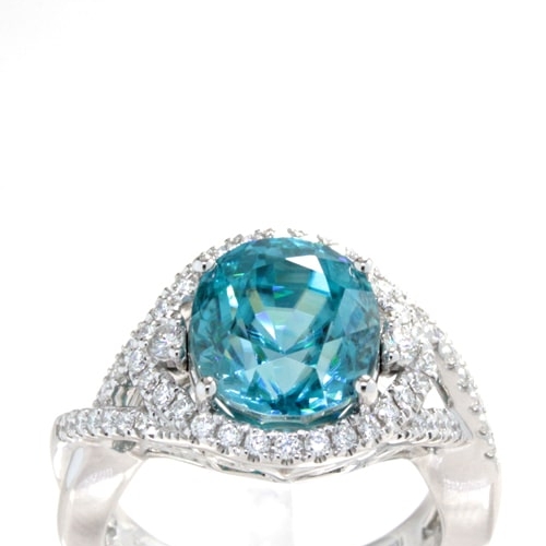 Diamond Crossover Oval Blue Zircon Ring DRSP12724